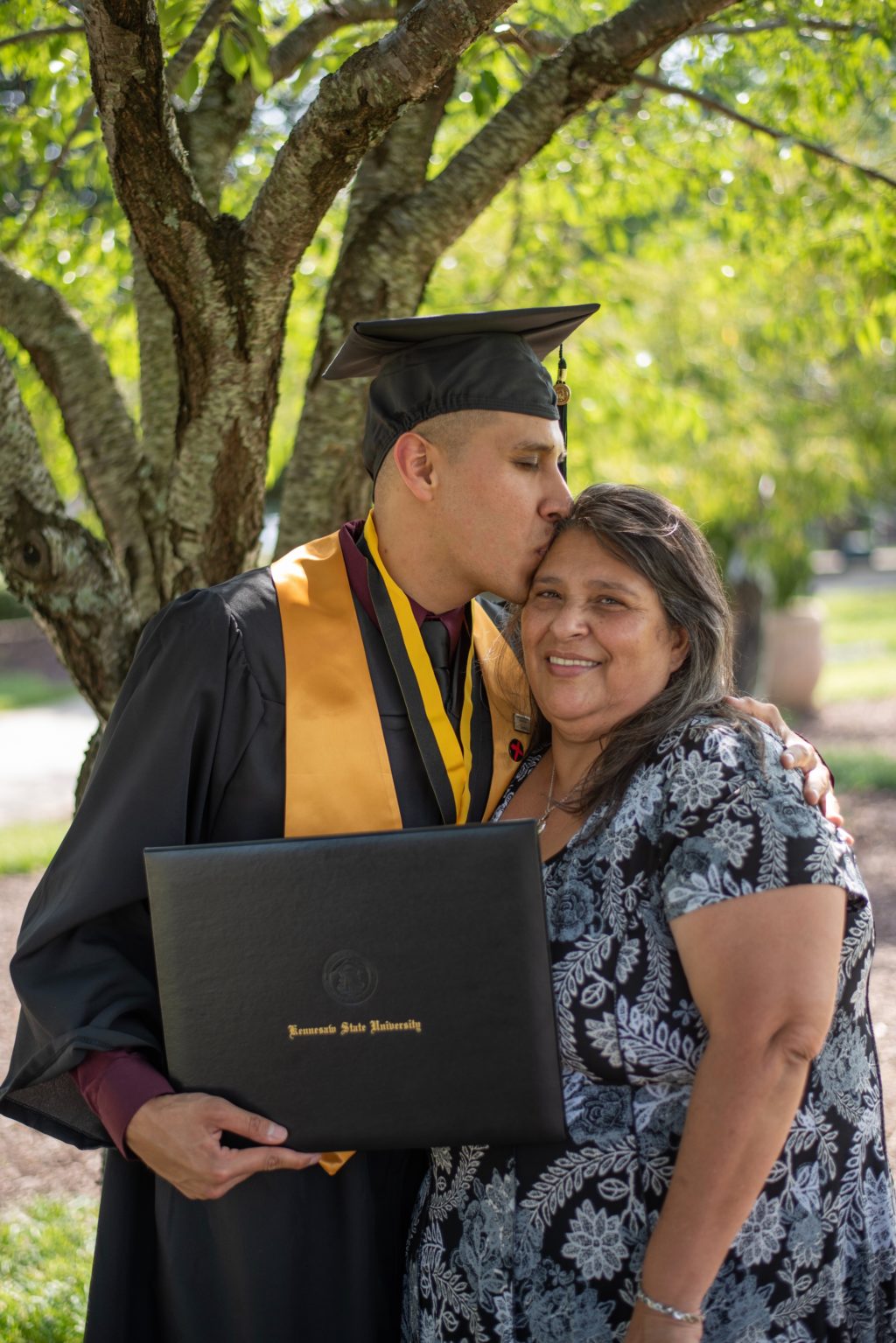 college student with his mother